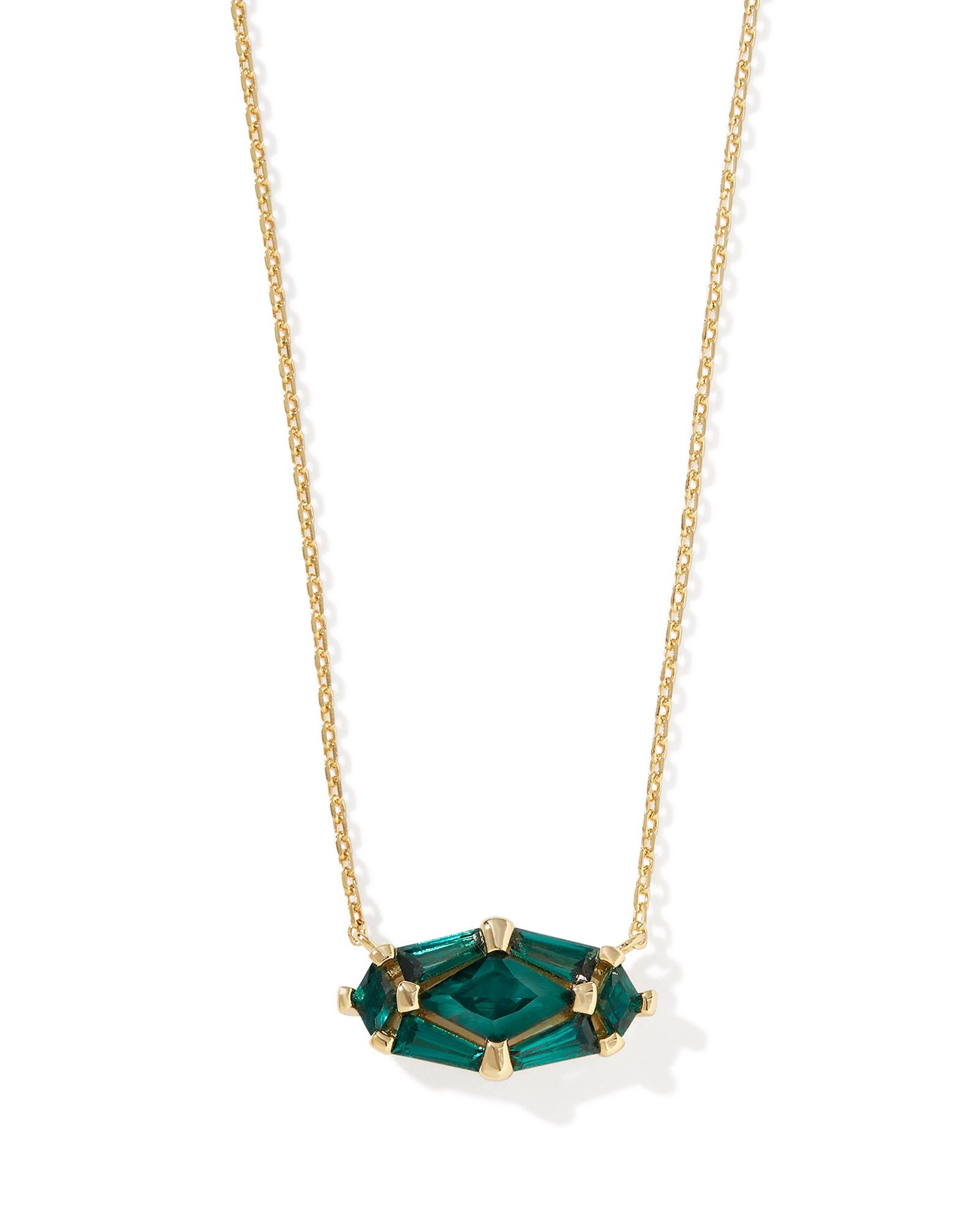 Lindy Rae Elisa Gold Short Pendant Necklace Green Crystal