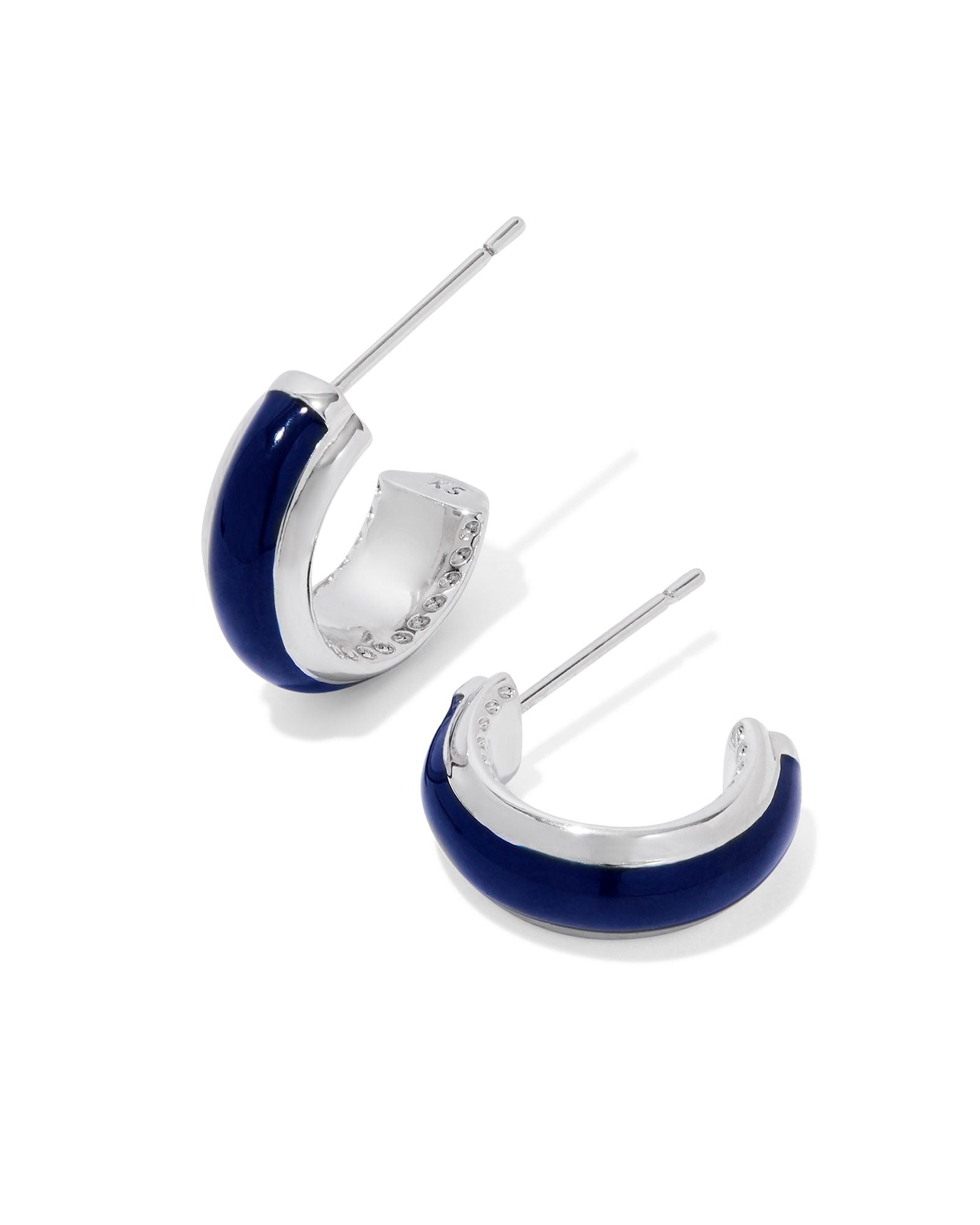 Ainsley Huggie Earring Silver Navy Enamel