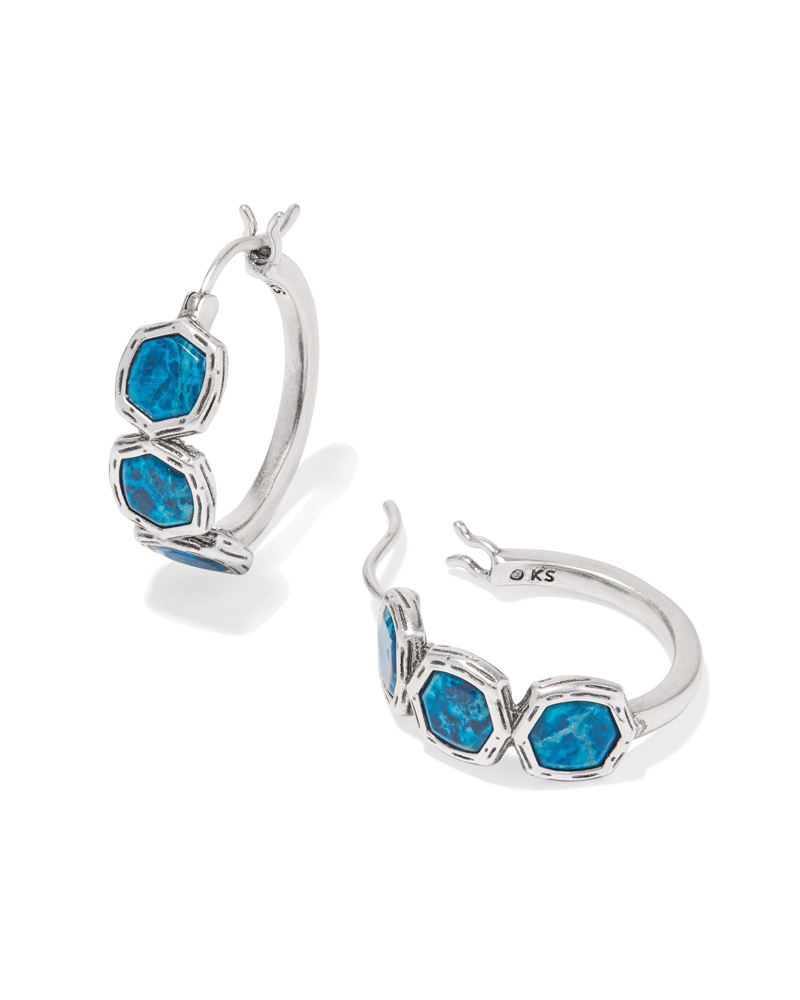 Maura Vintage Silver Hoop Earrings Indigo Magnesite