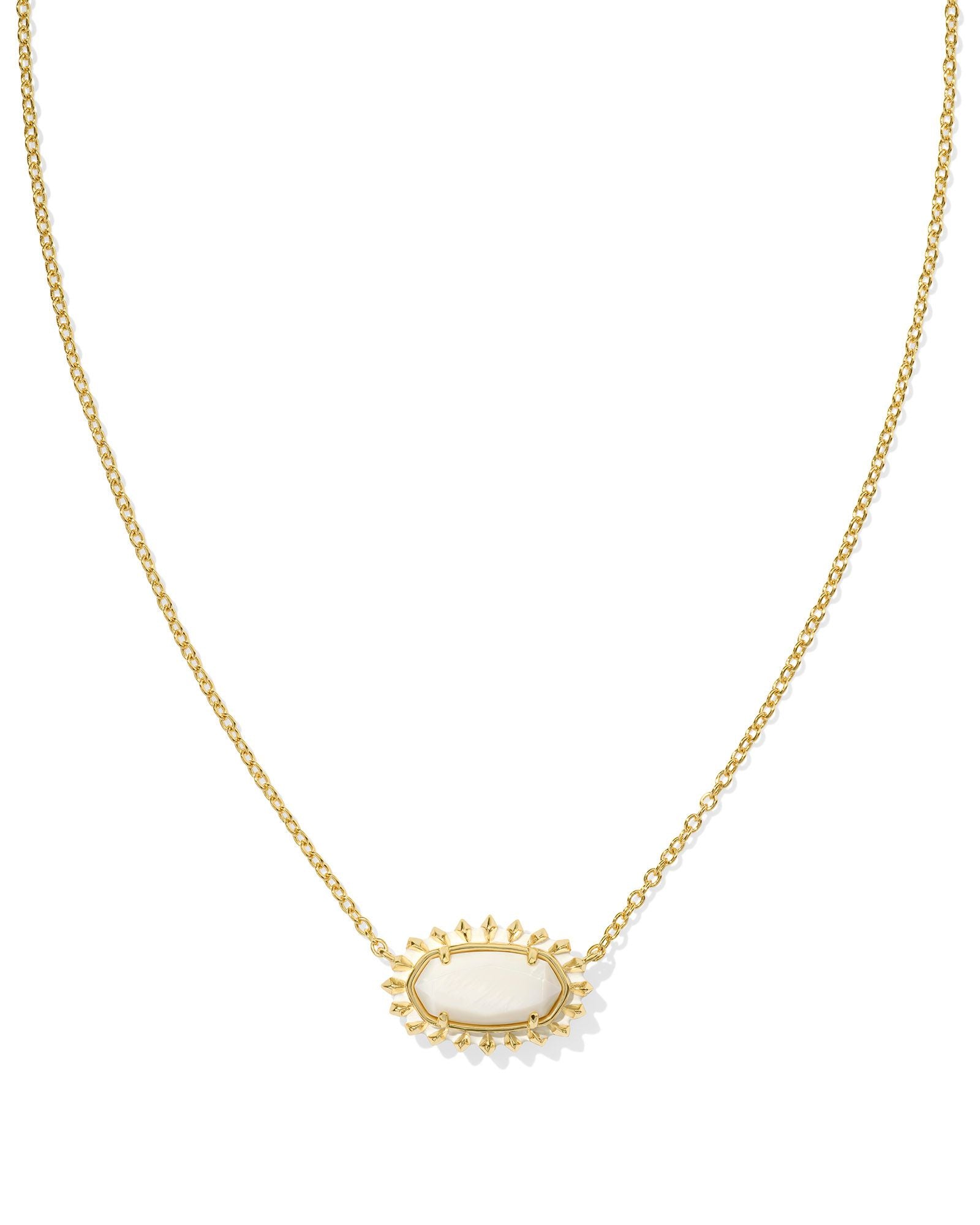 Sale Elisa Gold Color Burst Frame Pendant Necklace White MOP