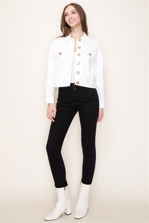 Sale Collared Button Down Cotton Jacket Ivory