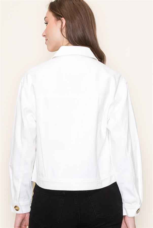 Sale Collared Button Down Cotton Jacket Ivory