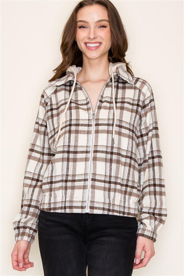 Long Sleeve Plaid Jacket w/Hood