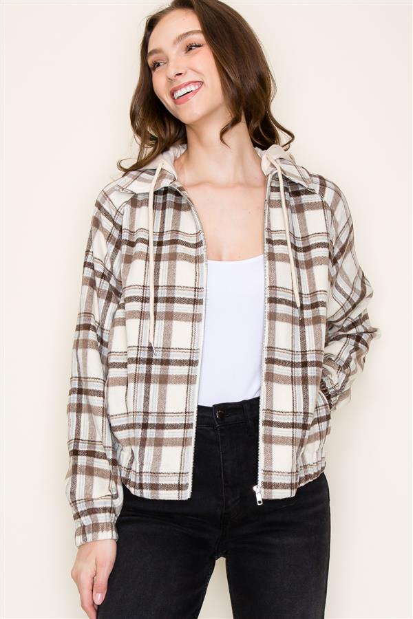 Long Sleeve Plaid Jacket w/Hood