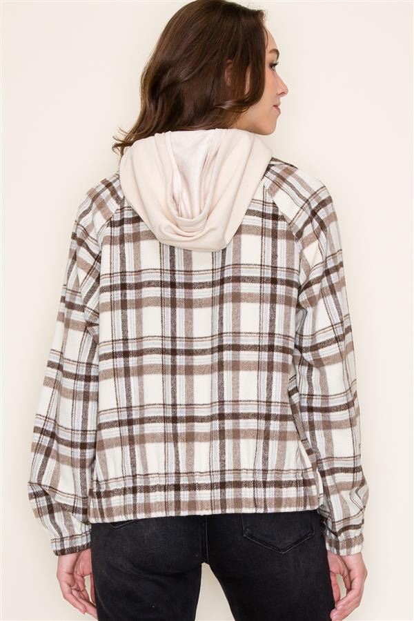 Long Sleeve Plaid Jacket w/Hood