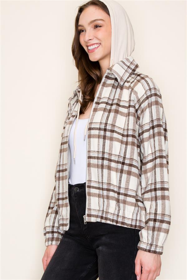 Long Sleeve Plaid Jacket w/Hood