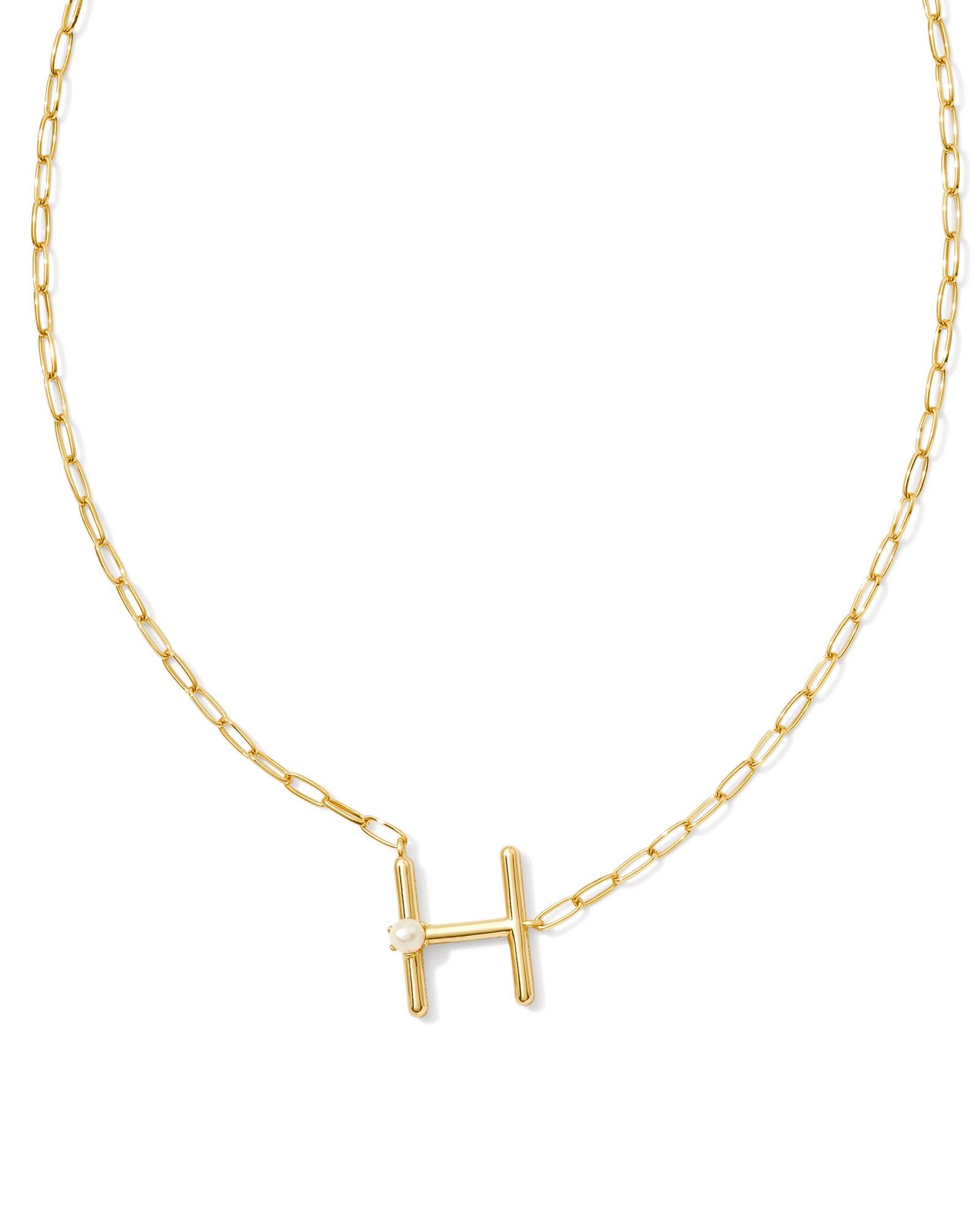 Pearl Letter H Pendant Necklace Gold White Pearl