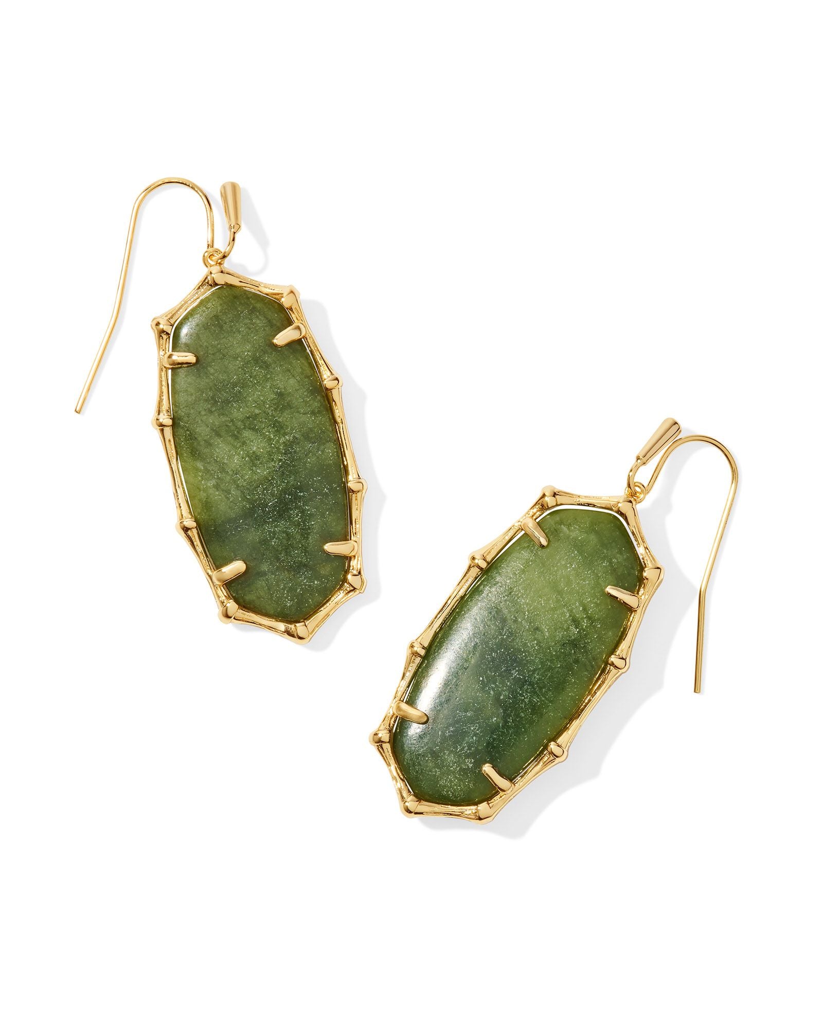 Elle Vintage Gold Bamboo Frame Drop Earrings Sage Serpentine