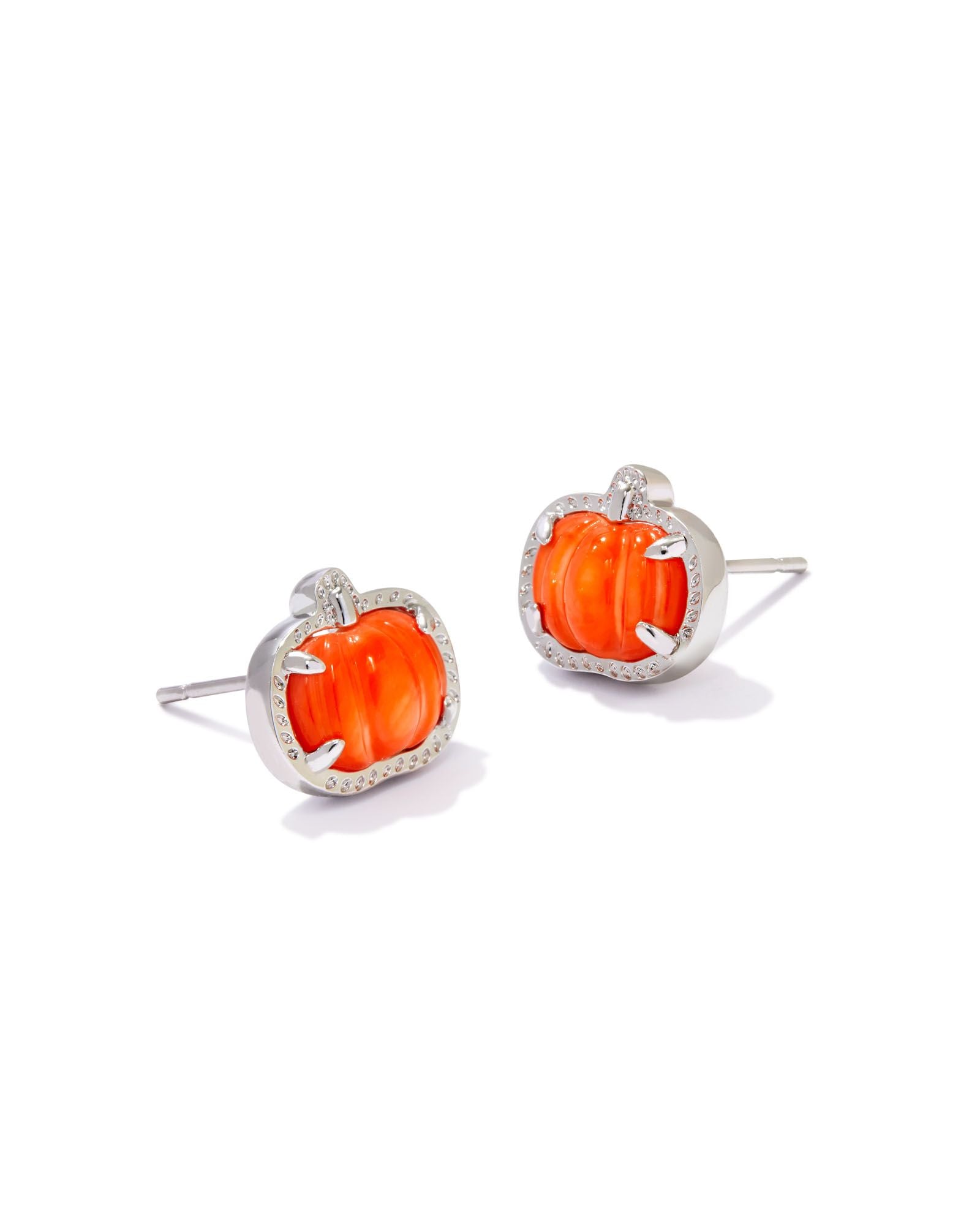 Pumpkin Stud Earring Silver Orange Mother Of Pearl