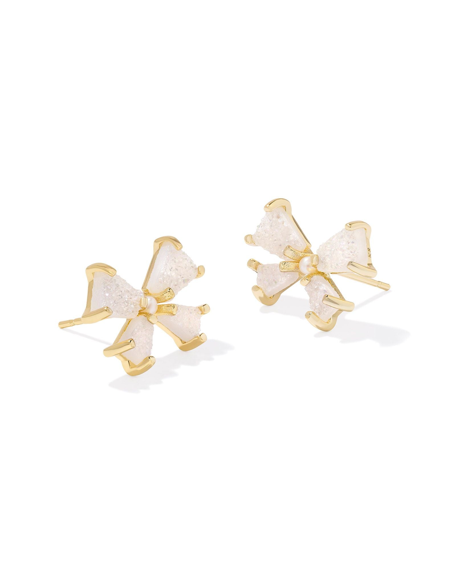 Blair Gold Bow Small Stud Earrings Iridescent Drusy