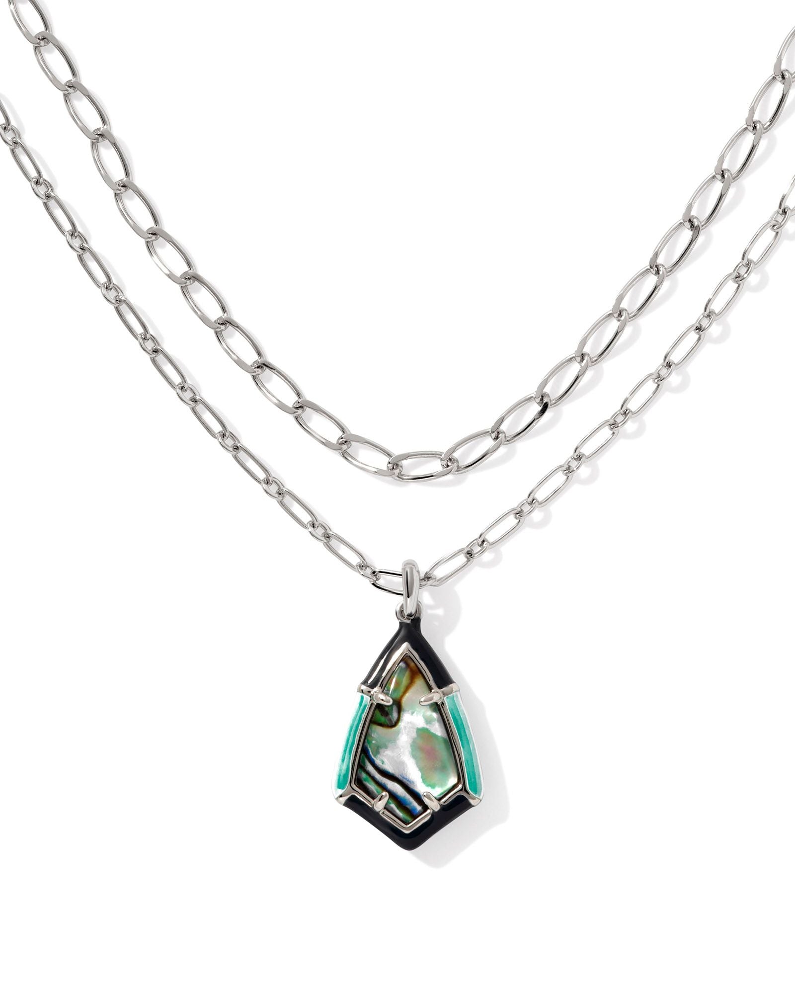 Camry Enamel Frame Multi Necklace Silver Abalone