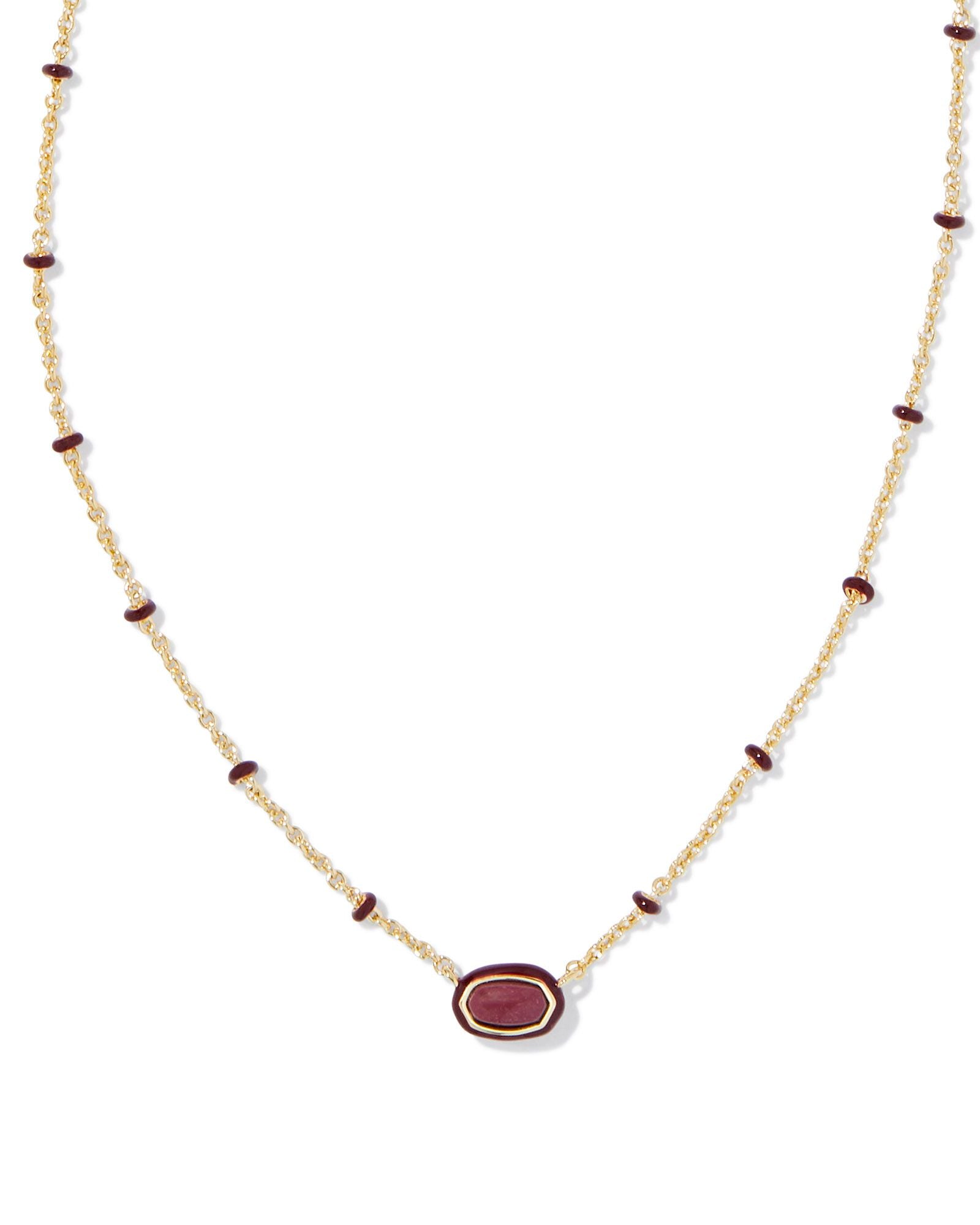 Mini Elisa Enamel Framed Pendant Necklace Gold Maroon Magnesite