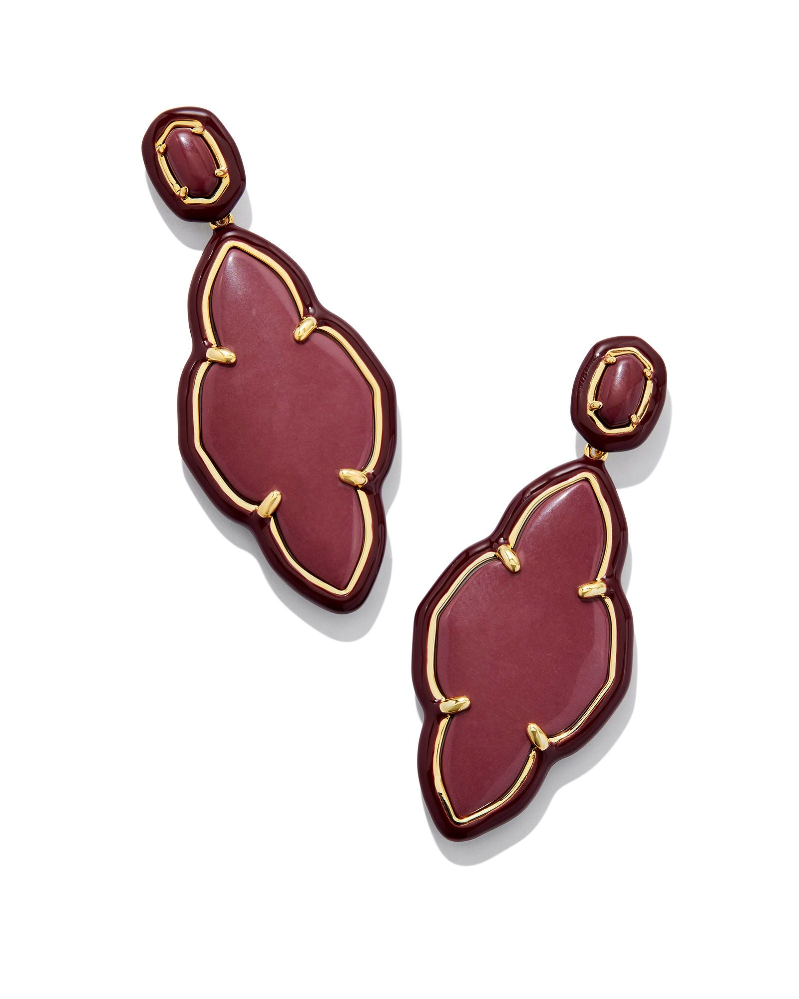 Abbie Enamel Frame Statement Earring Gold Maroon Magnesite