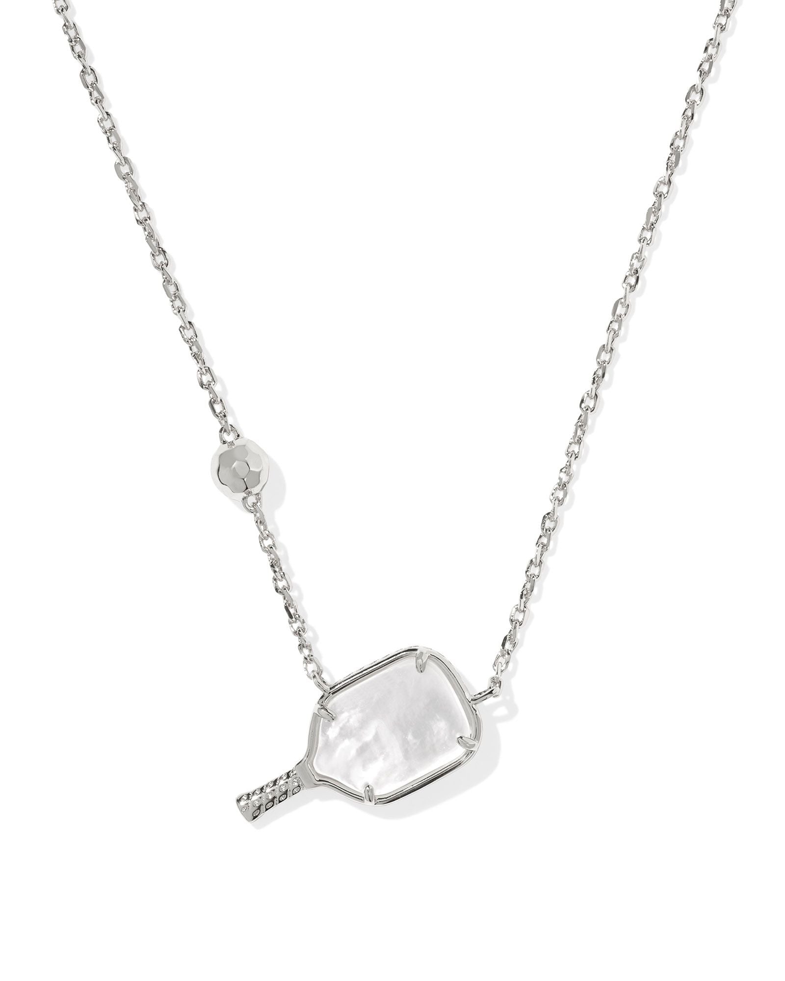 Pickleball Silver Short Pendant Necklace Ivory MOP