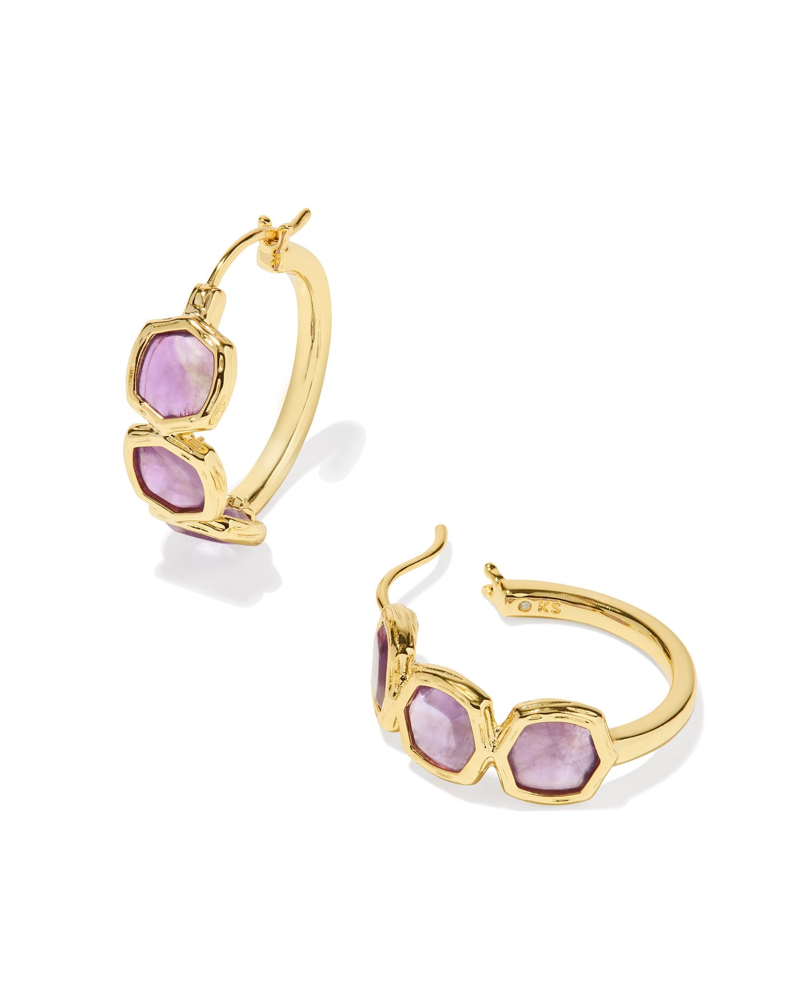 Maura Vintage Gold Hoop Earrings Purple Amethyst