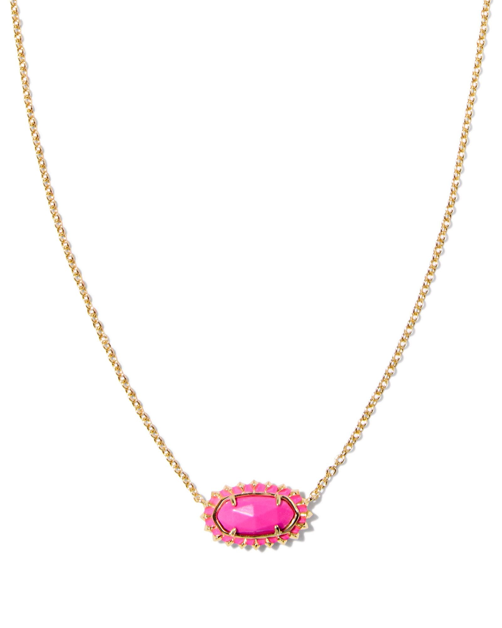 Sale Elisa Gold Color Burst Frame Pendant Necklace Neon Pink Magnesite