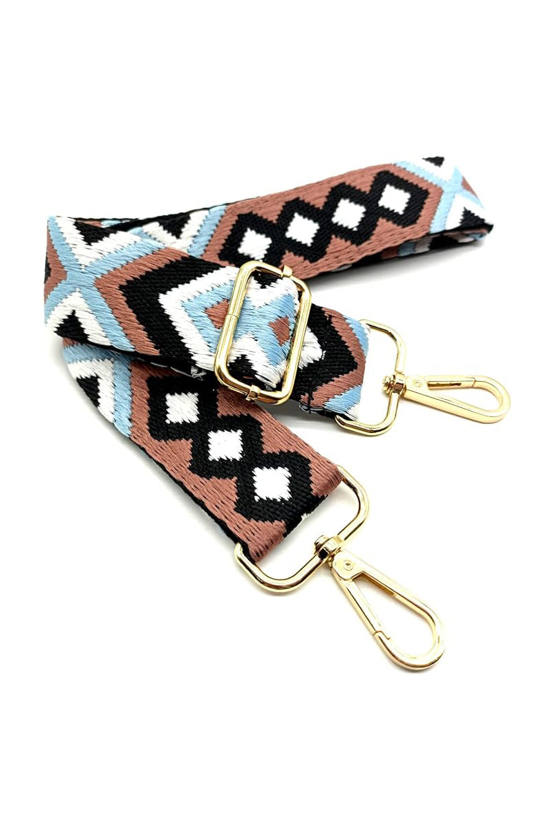 Crossbody Guitar Strap Brown/Light Blue Print