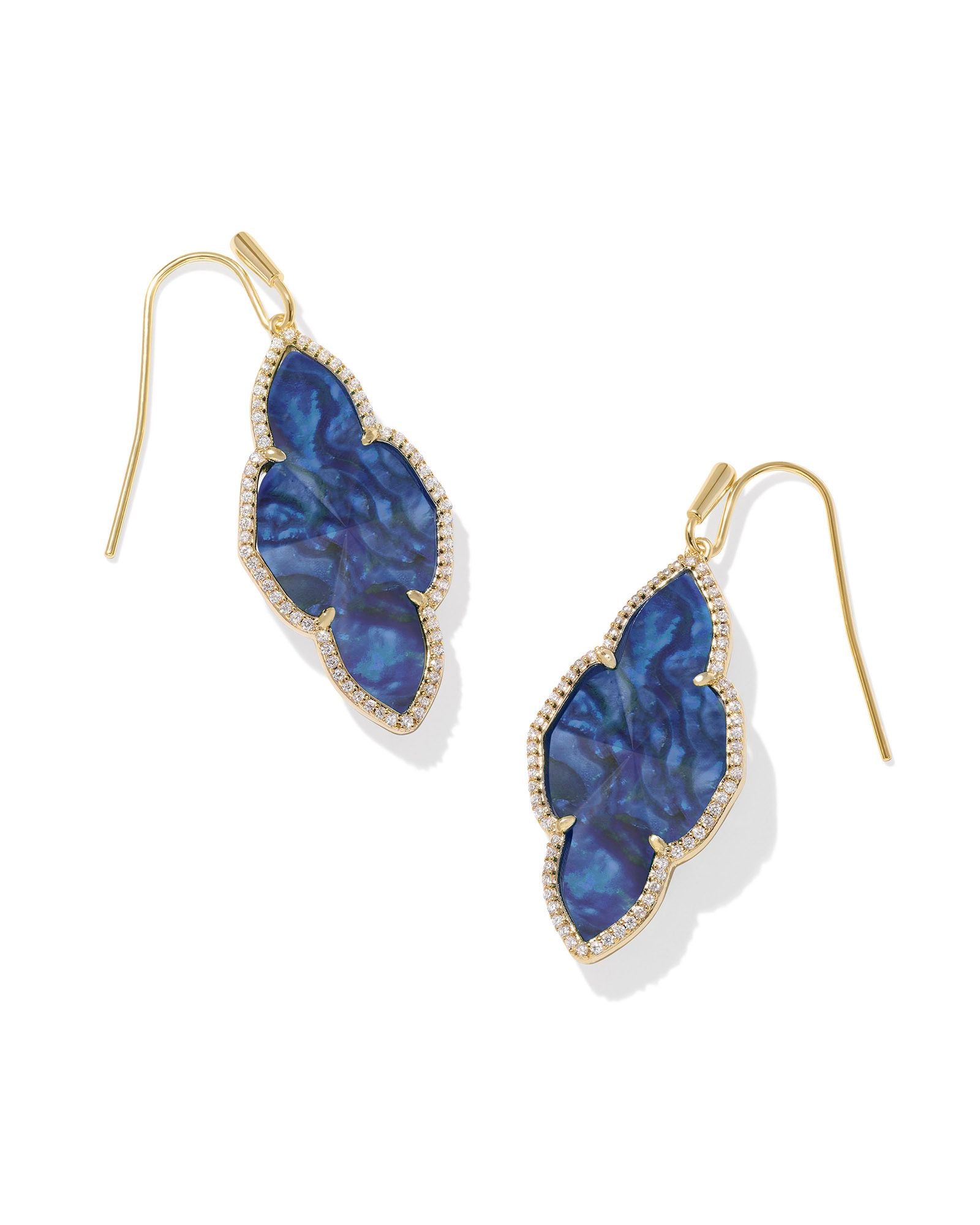 Abbie Gold Pave Frame Drop Earrings Navy Abalone