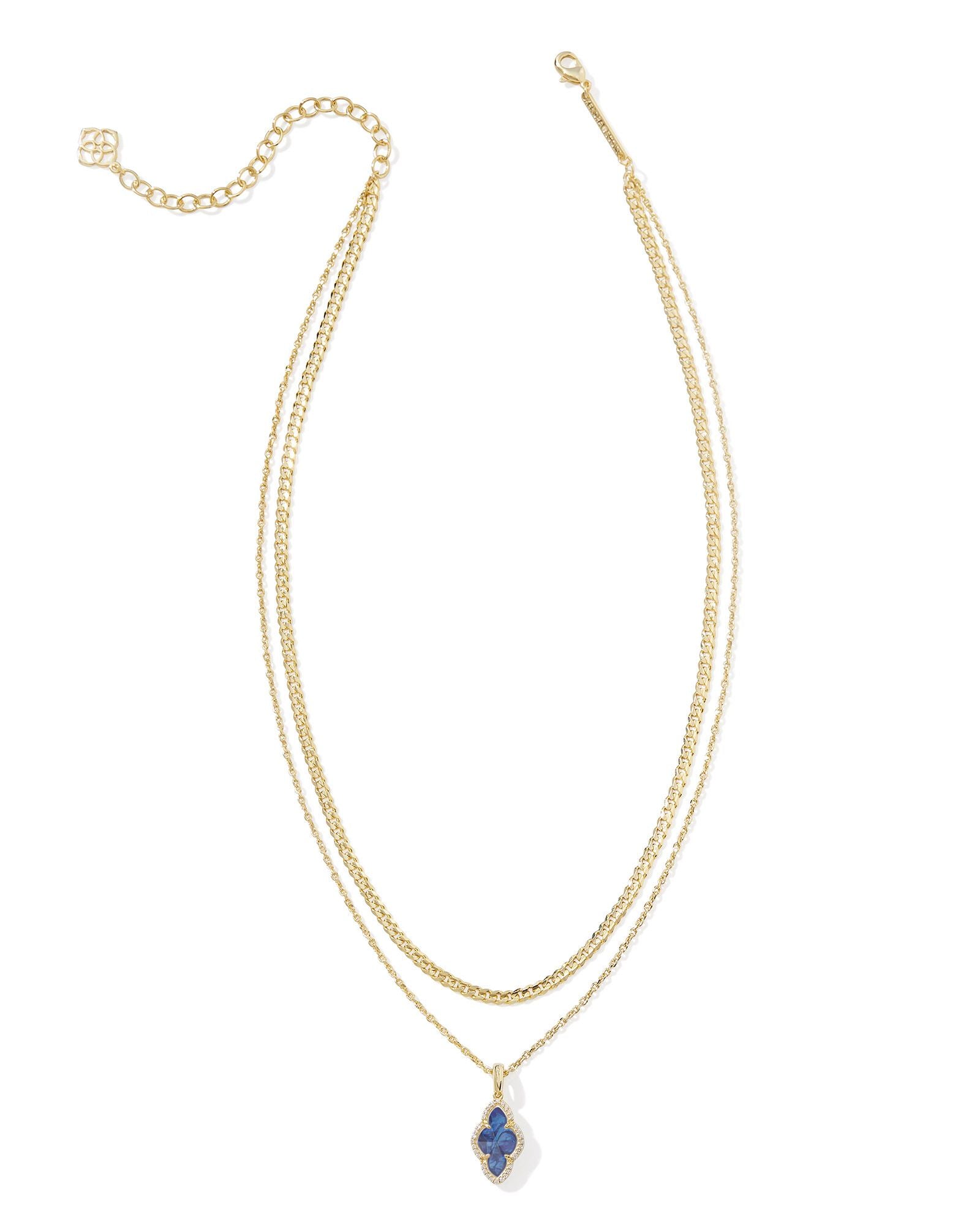 Abbie Gold Pave Frame Multi Strand Necklace Navy Abalone