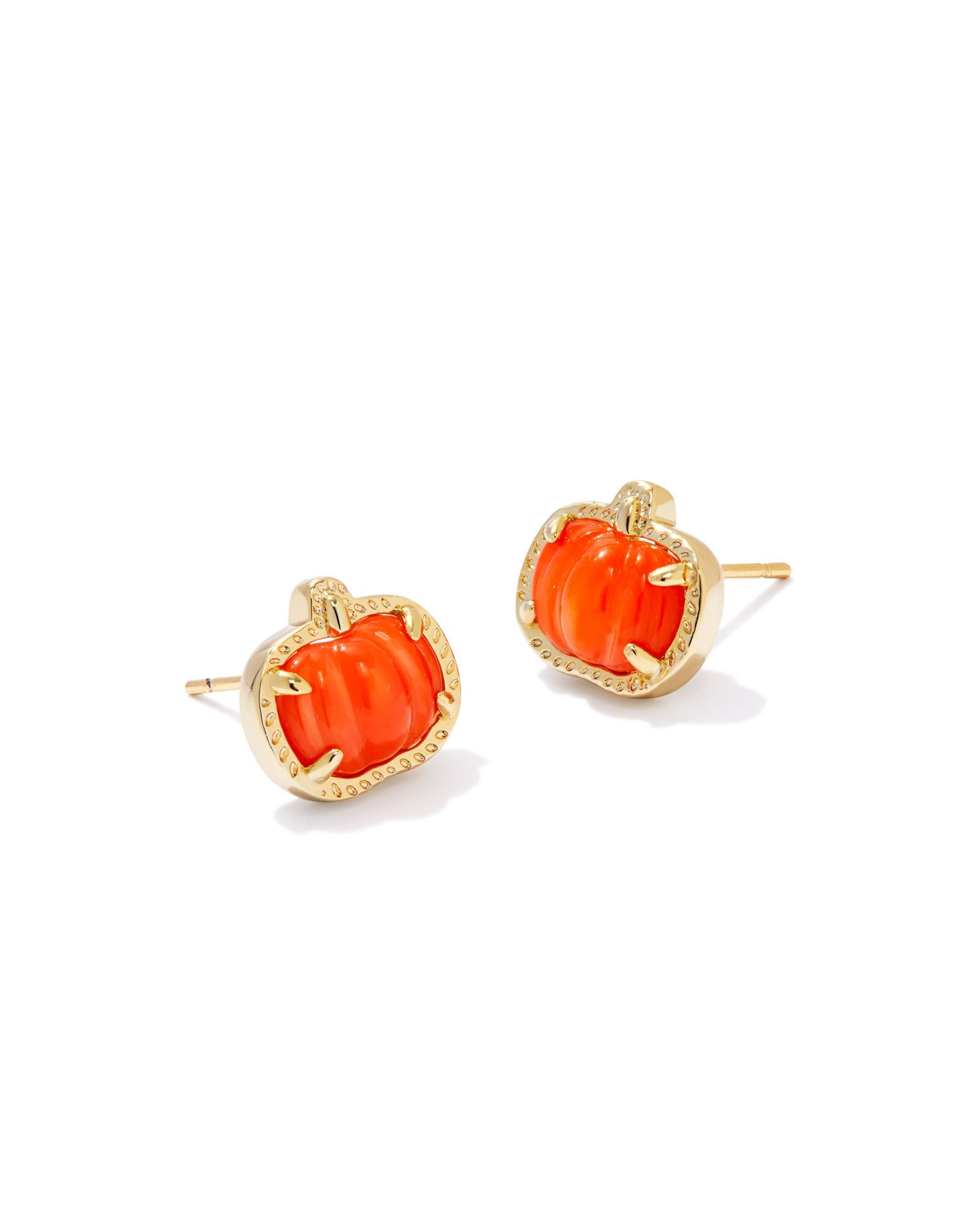 Pumpkin Stud Earring Gold Orange Mother Of Pearl 9/7