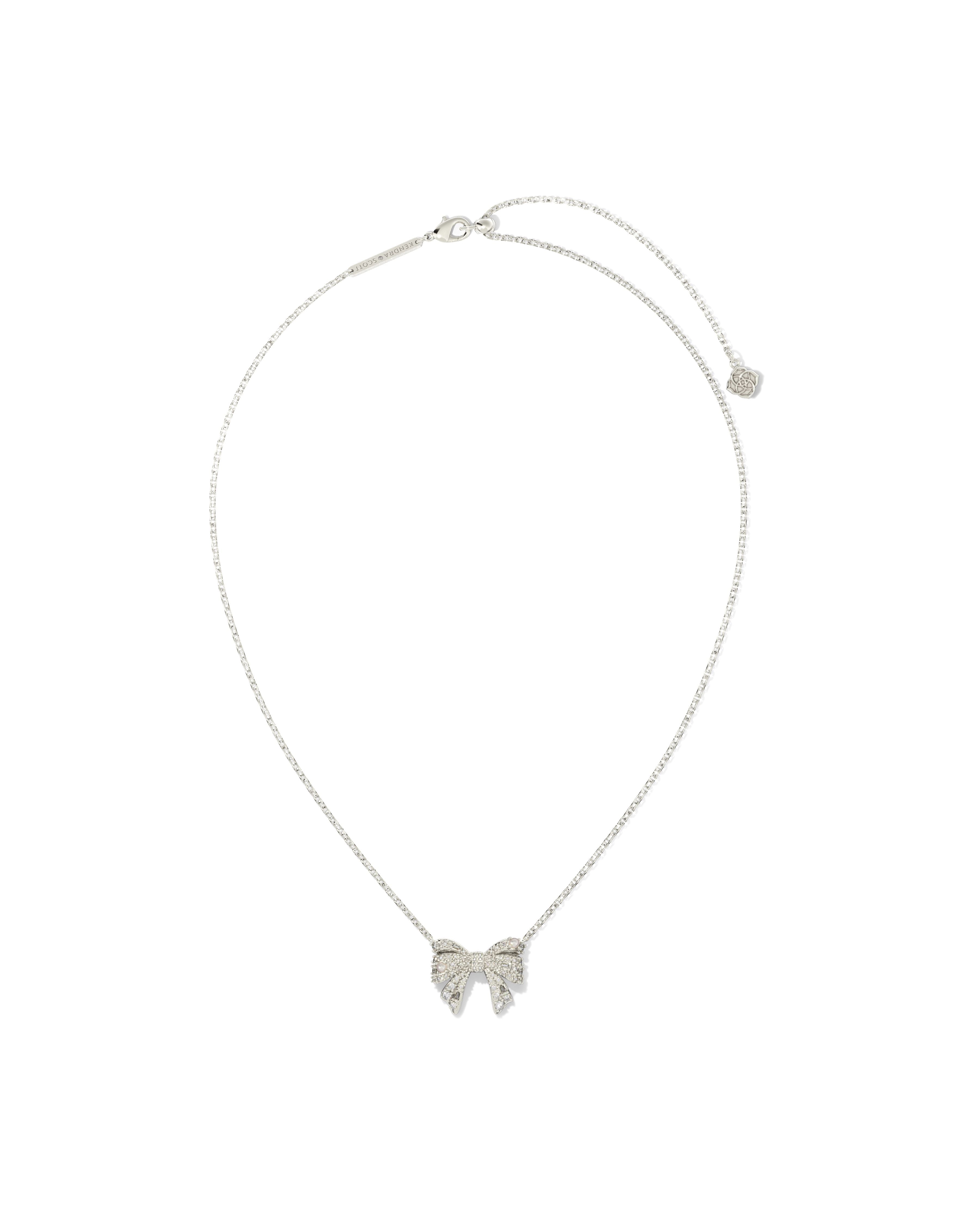 Krista Silver Bow Short Pendant Necklace White Mix