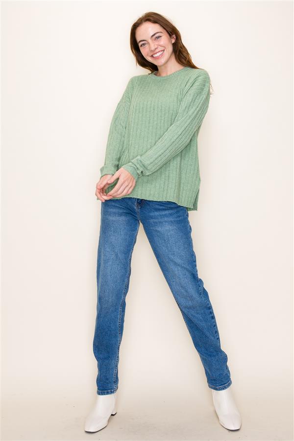 Long Sleeve Wide Ribbed Knit Top