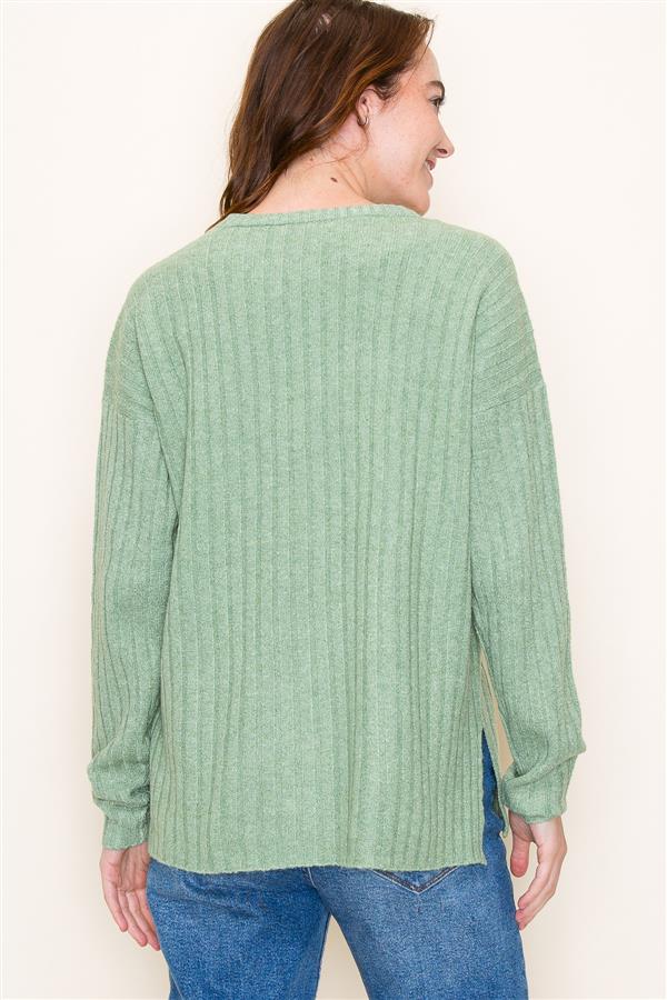 Long Sleeve Wide Ribbed Knit Top