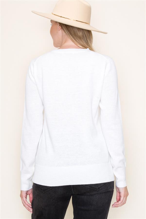 Long Sleeve Light Weight Cashmere-Like Crew Neck Sweater Ivory