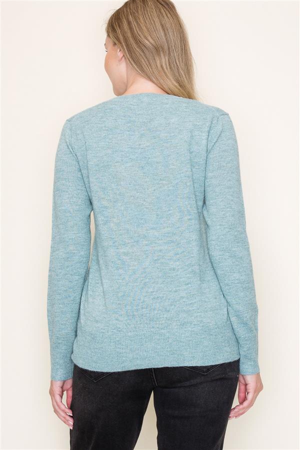 Long Sleeve Light Weight Cashmere-Like Crew Neck Sweater Sage