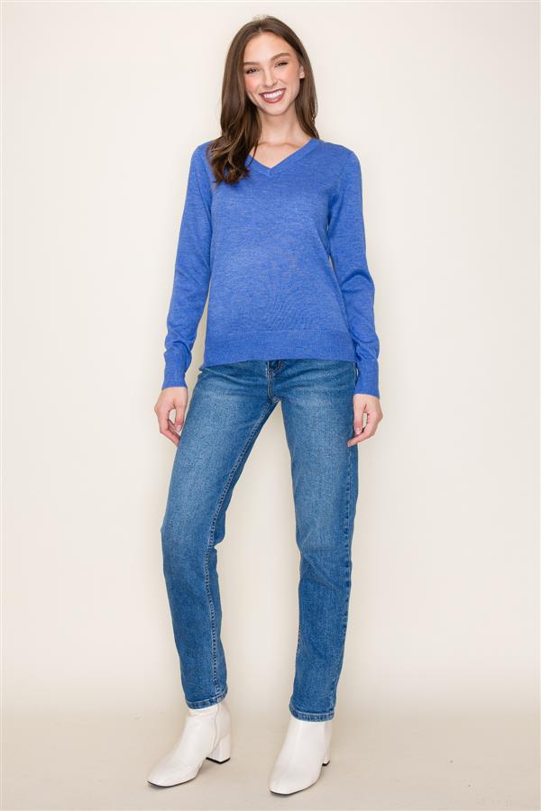 Sale V-Neck Long Sleeve Cashmere-Like Sweater Royal Blue