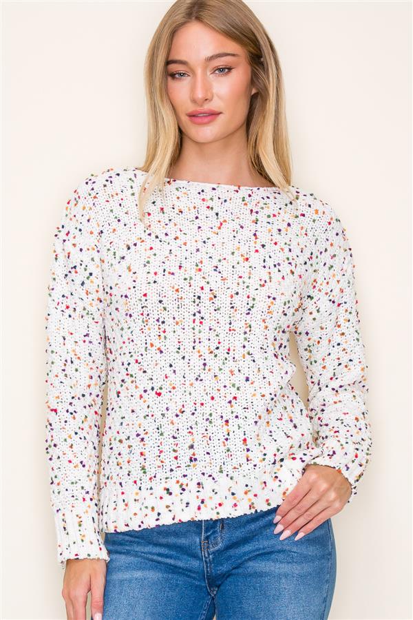 Popcorn Yarn Long Sleeve Crew Neck Sweater