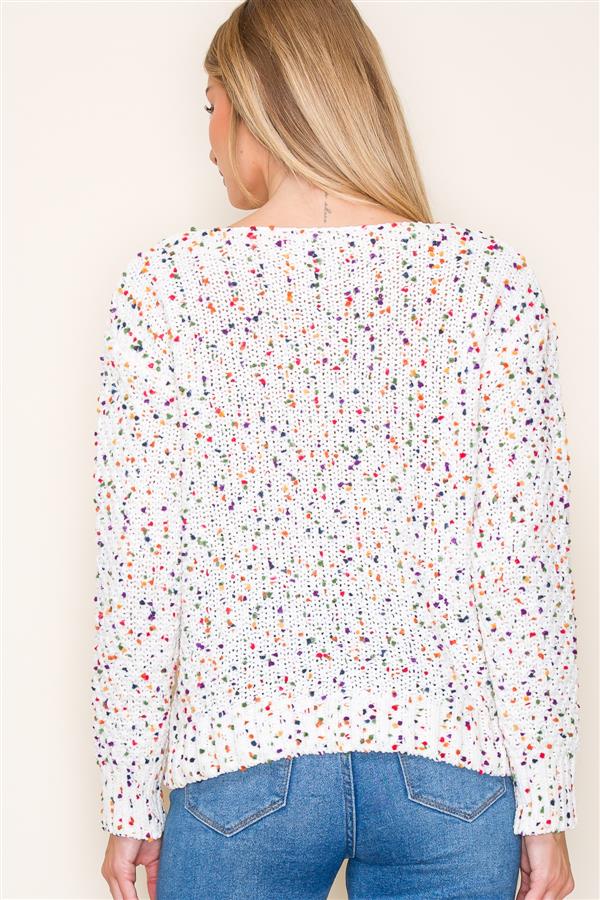 Popcorn Yarn Long Sleeve Crew Neck Sweater