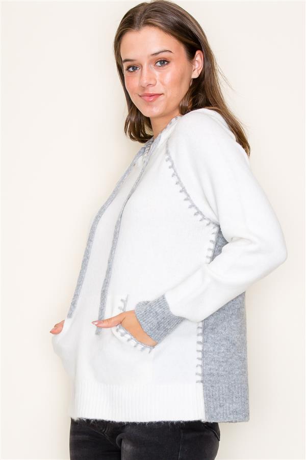 Long Sleeve Blanket Stitch Detailed Pullover Sweater