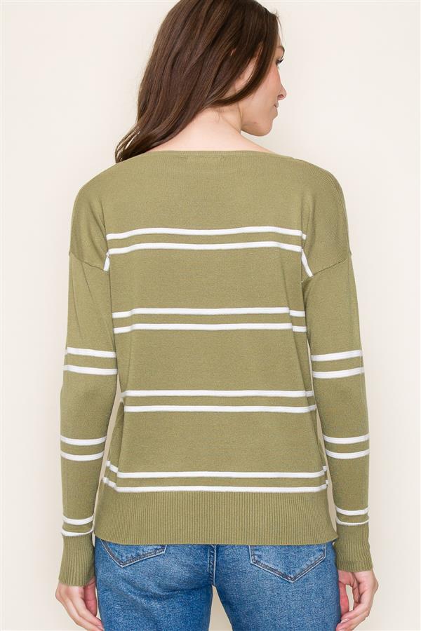 Long Sleeve Textured Stripe Boat Neck Sweater