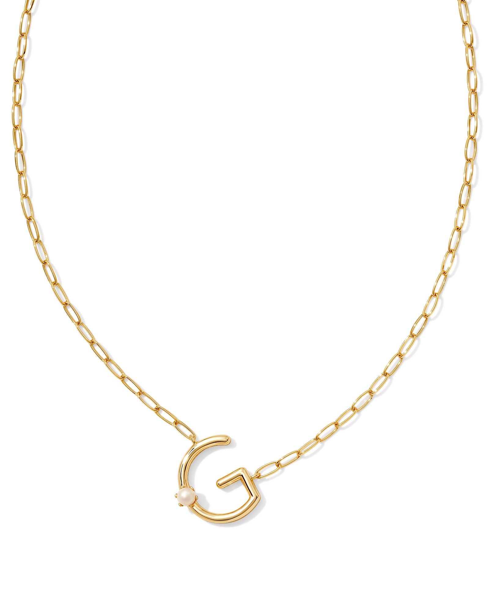 Pearl Letter G Pendant Necklace Gold White Pearl