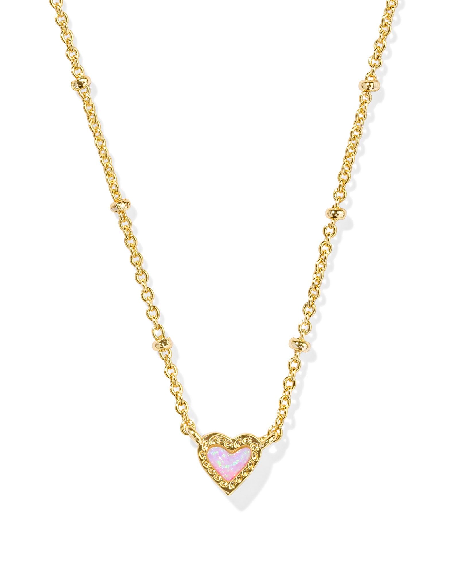 Mini Ari Heart Gold Satellite Short Pendant Necklace Bubblegum Pink