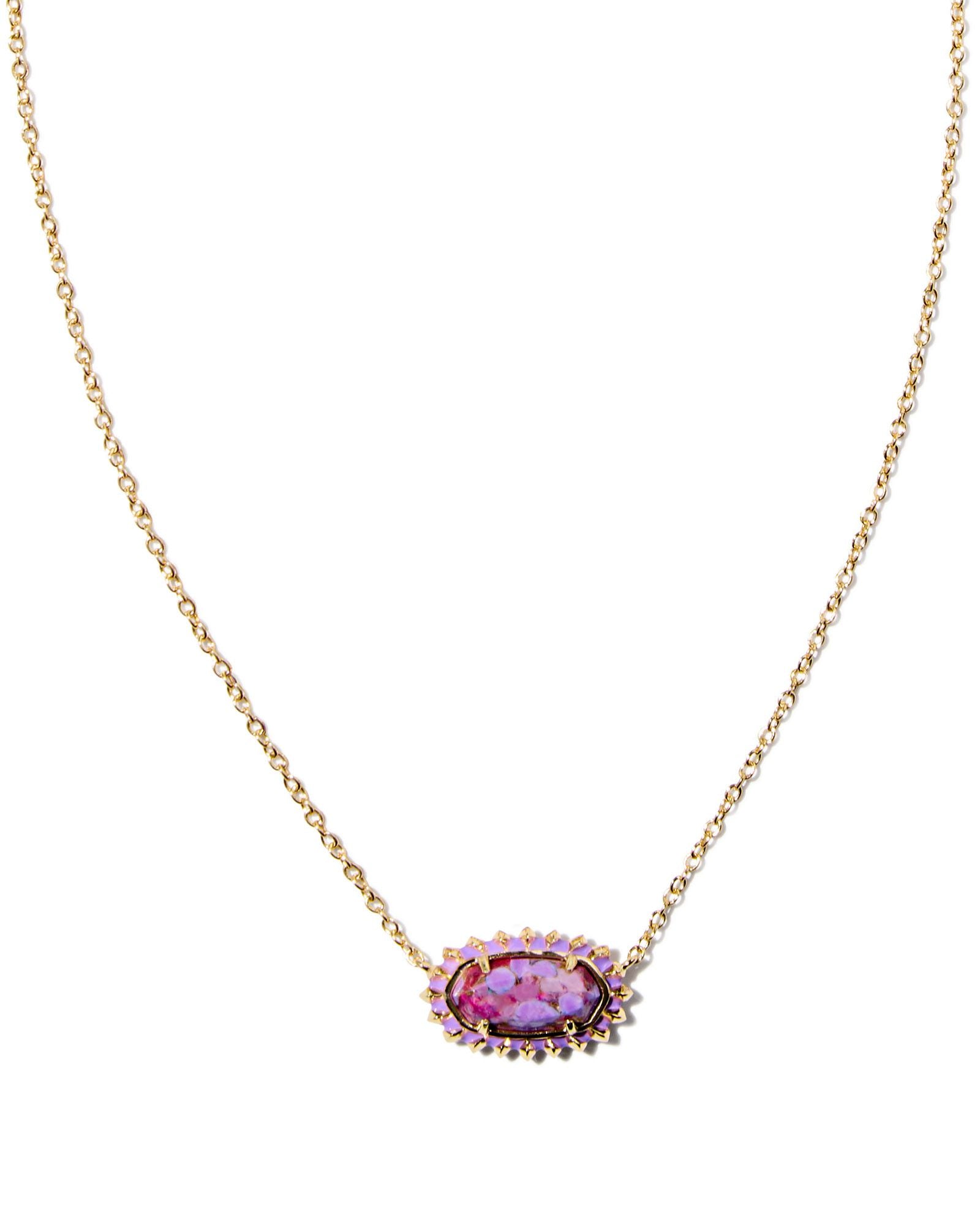 Sale Elisa Gold Color Burst Frame Pendant Necklace Bronze Veined Violet Magnesite