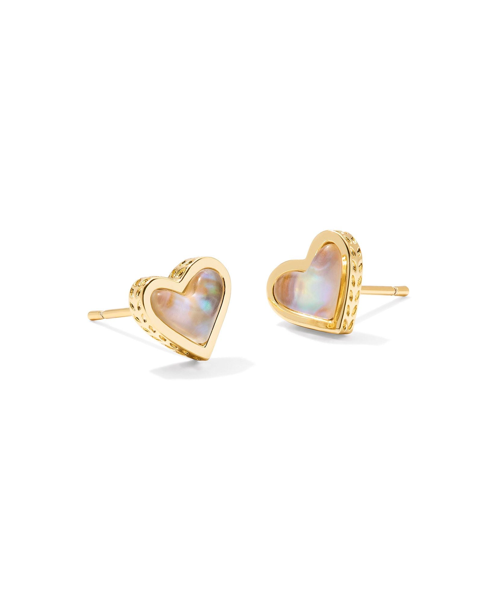 Framed Ari Heart Stud Earring Gold Iridescent Abalone