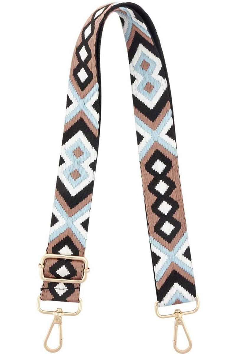 Crossbody Guitar Strap Brown/Light Blue Print