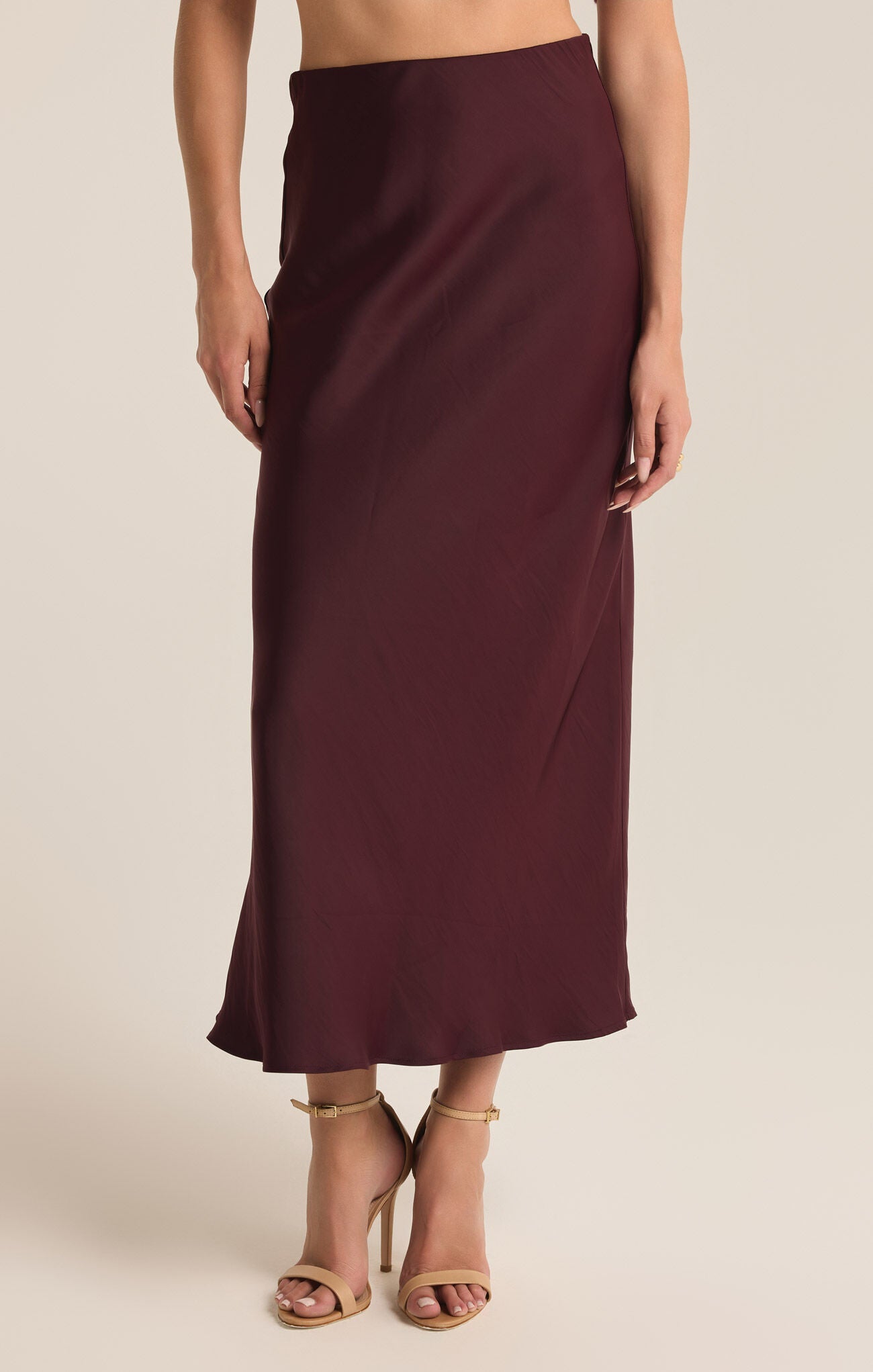 Europa Luxe Sheen Midi Skirt Berry Wine