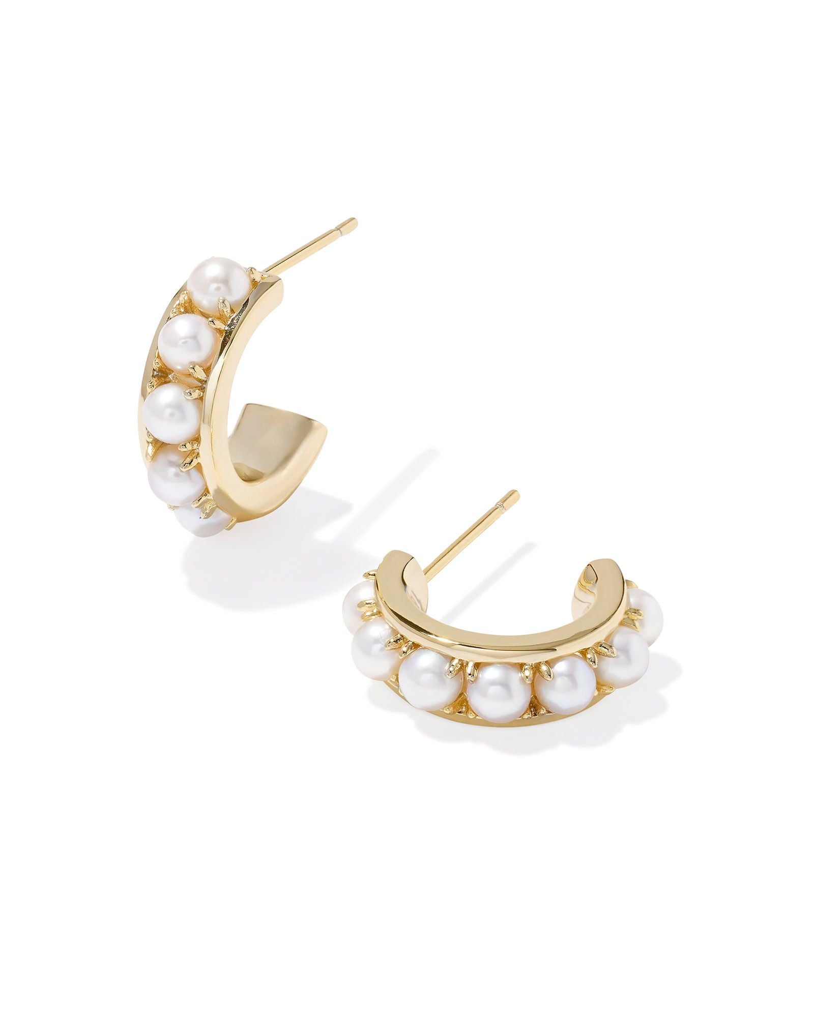 Krista Gold Huggie Earrings White Pearl