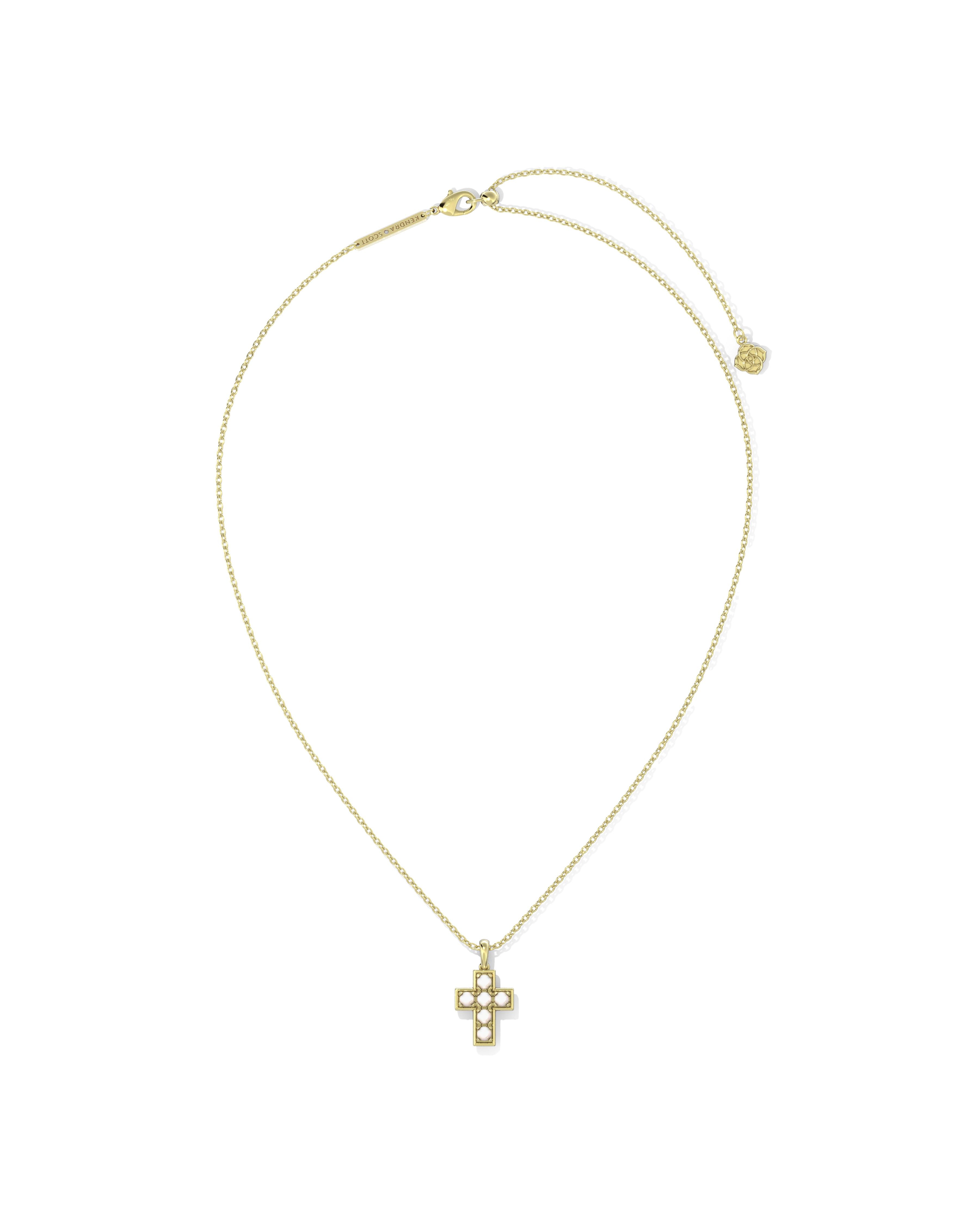 Pearl Gold Cross Short Pendant Necklace White Pearl