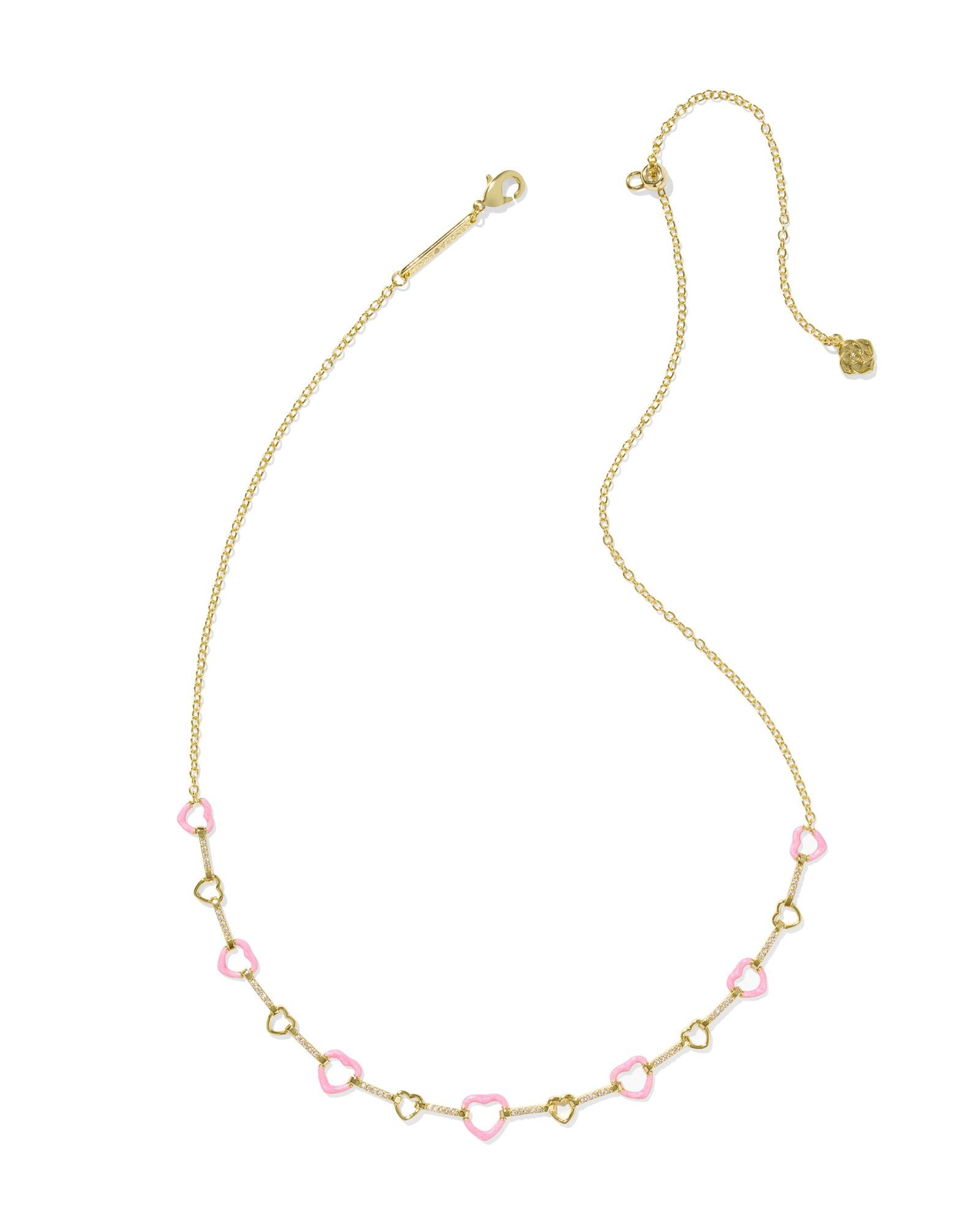 Haisley Heart Gold Strand Necklace Pink Pearlescent Enamel