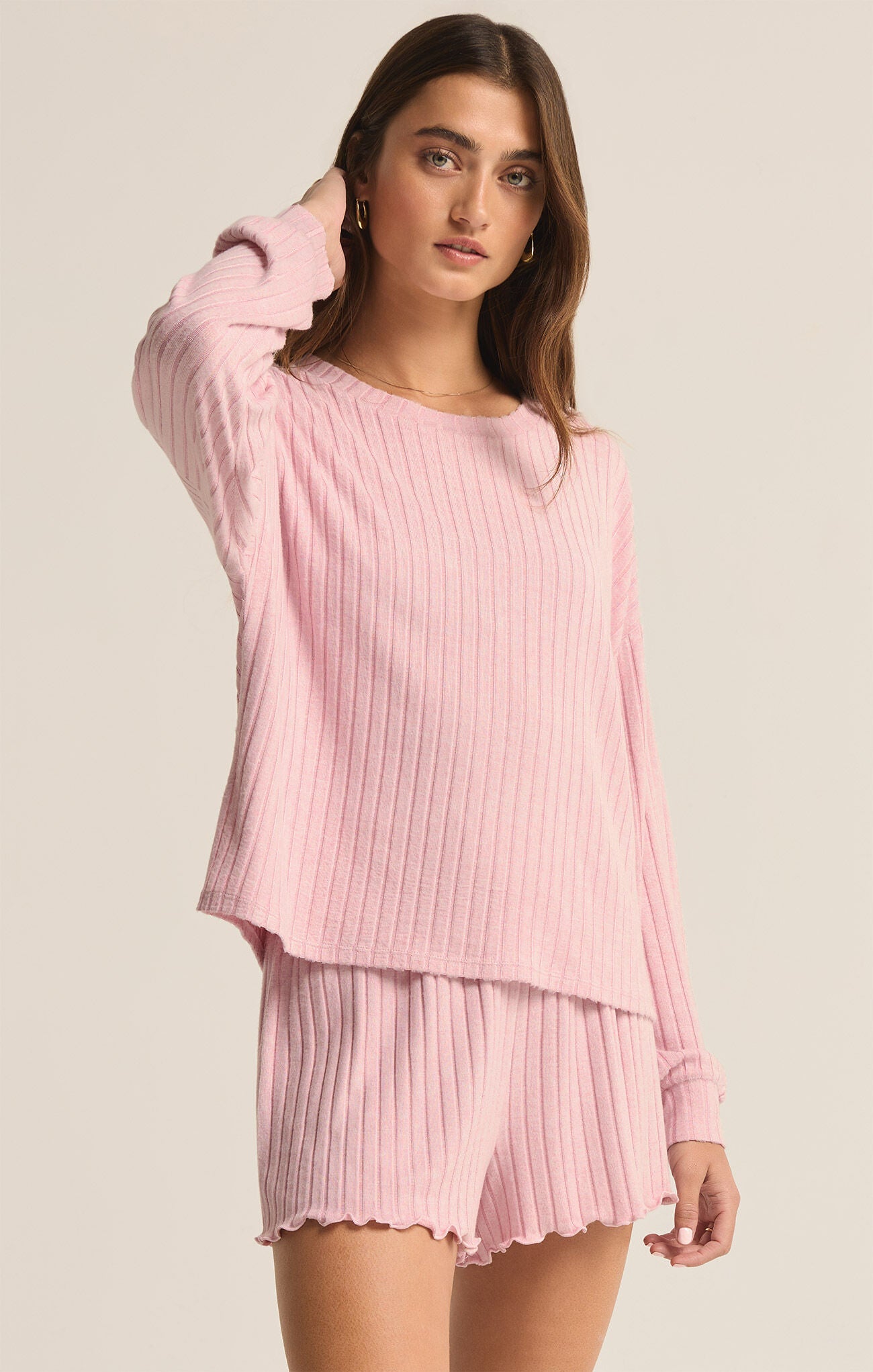 Daydream Rib Long Sleeve Top Sunset Mauve