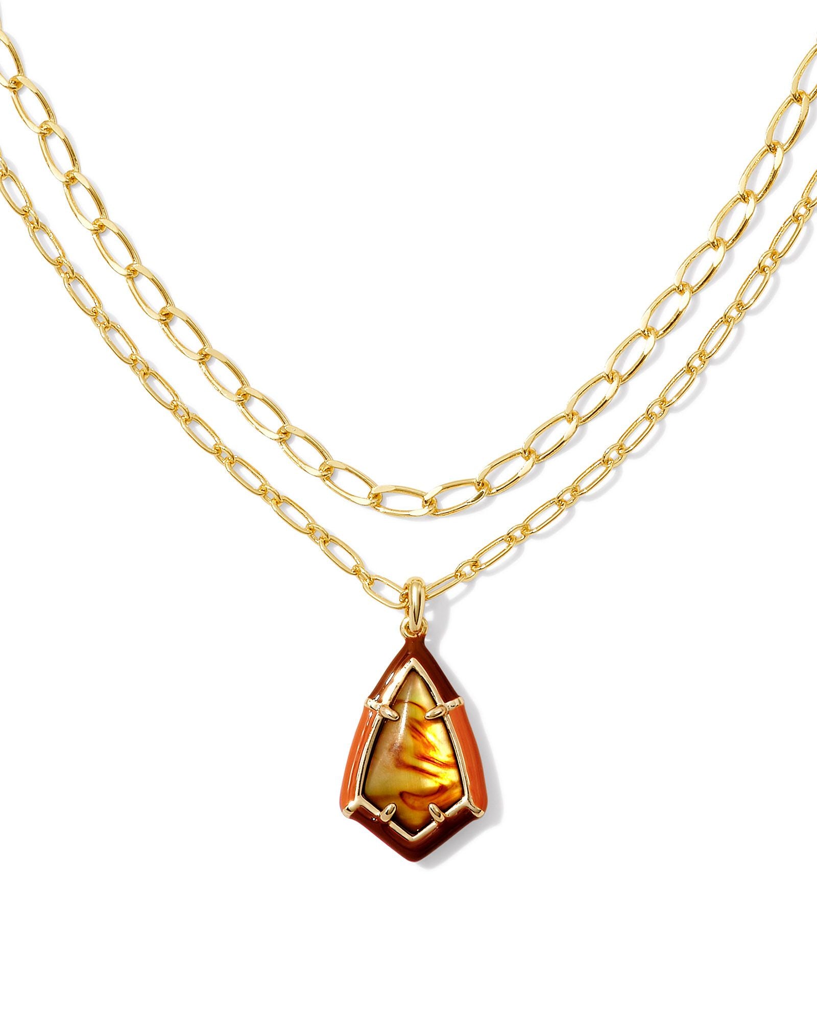 Camry Enamel Frame Multi Necklace Gold Marbled Amber Illusion