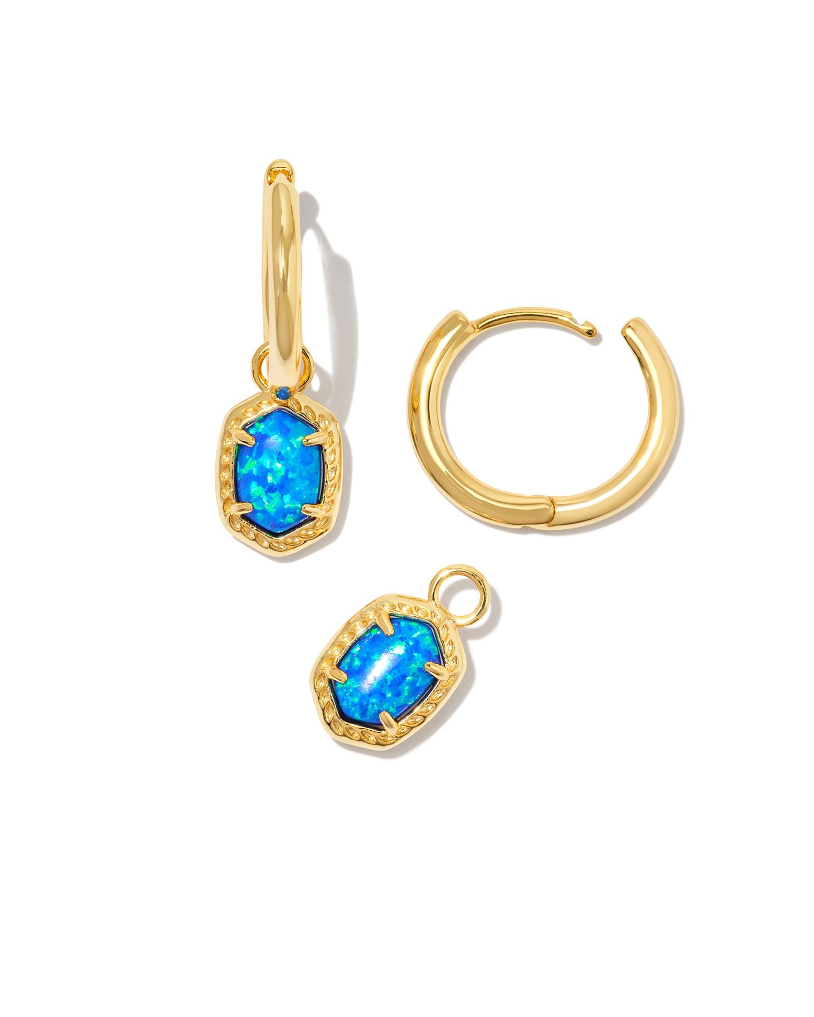 Daphne Framed Huggie Earring Gold Bright Blue Opal