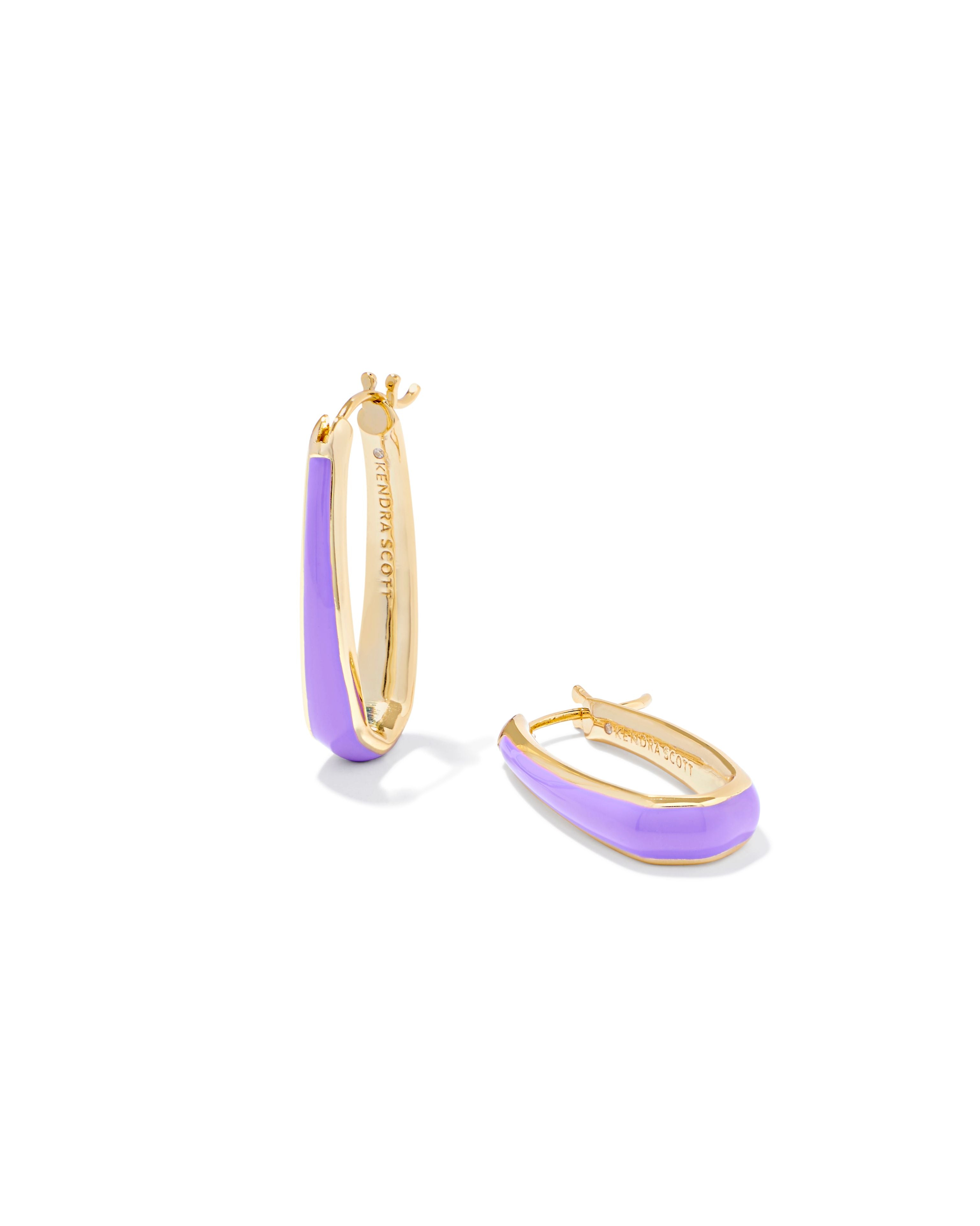 Sale Kelsey Gold Hoop Earrings Purple Enamel