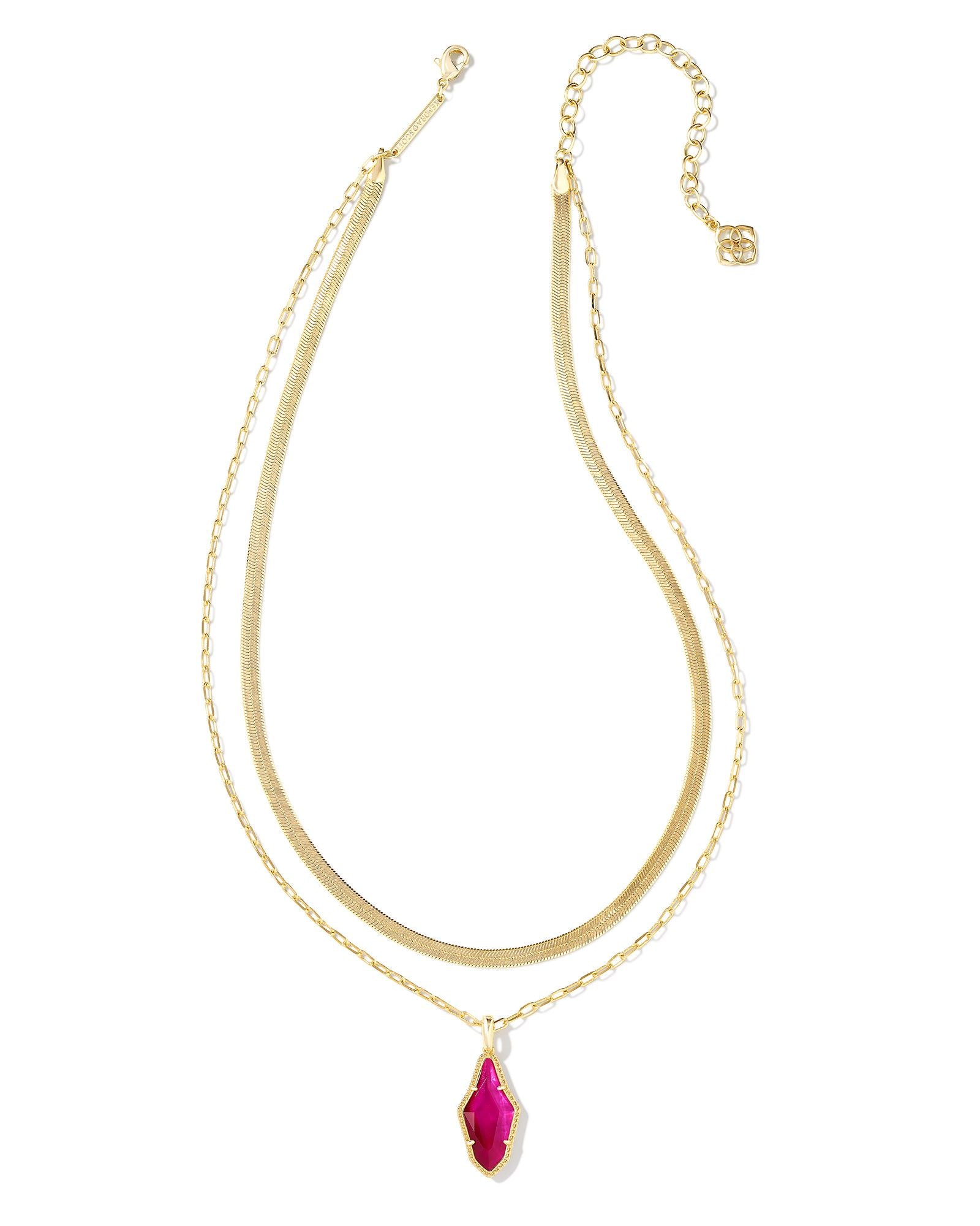 Evelyn Gold Multi Strand Necklace Dark Magenta Illusion