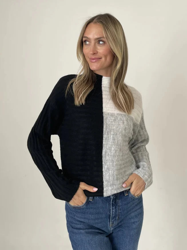 Maggie Color Block Funnel Neck Sweater