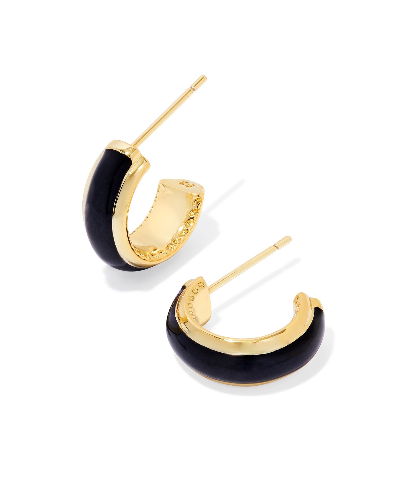 Ainsley Huggie Earring Gold Black Enamel